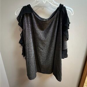 BOLD elements Metallic Black Ruffle Sleeve Blouse